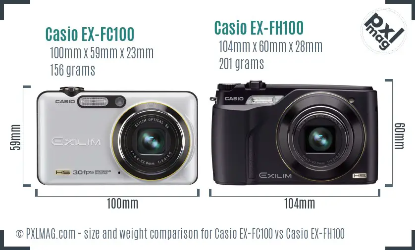 Casio EX-FC100 vs Casio EX-FH100 size comparison