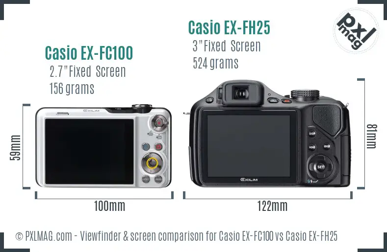 Casio EX-FC100 vs Casio EX-FH25 Screen and Viewfinder comparison