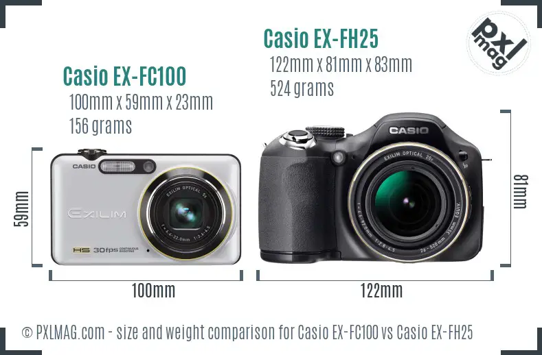 Casio EX-FC100 vs Casio EX-FH25 size comparison