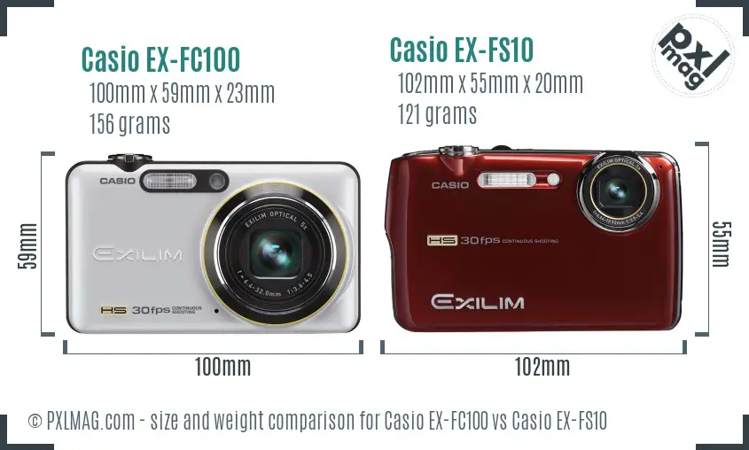 Casio EX-FC100 vs Casio EX-FS10 size comparison