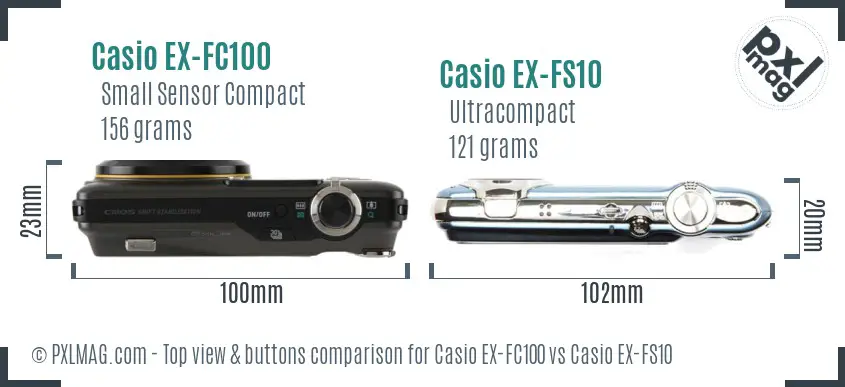 Casio EX-FC100 vs Casio EX-FS10 top view buttons comparison