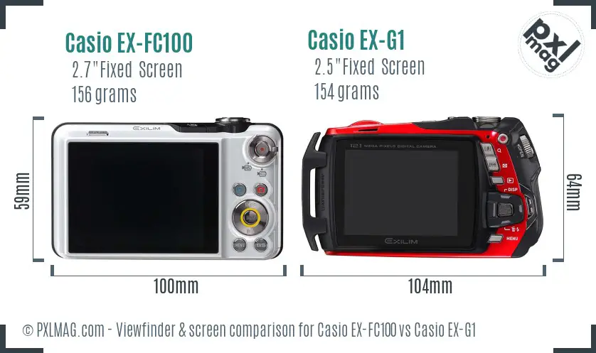 Casio EX-FC100 vs Casio EX-G1 Screen and Viewfinder comparison