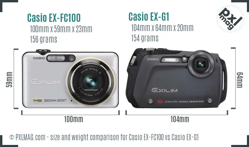 Casio EX-FC100 vs Casio EX-G1 size comparison