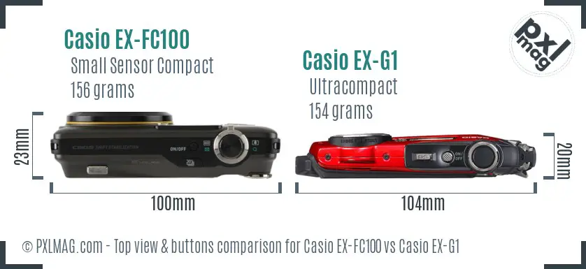 Casio EX-FC100 vs Casio EX-G1 top view buttons comparison