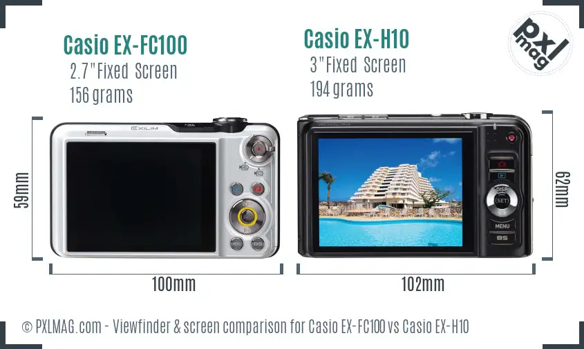 Casio EX-FC100 vs Casio EX-H10 Screen and Viewfinder comparison