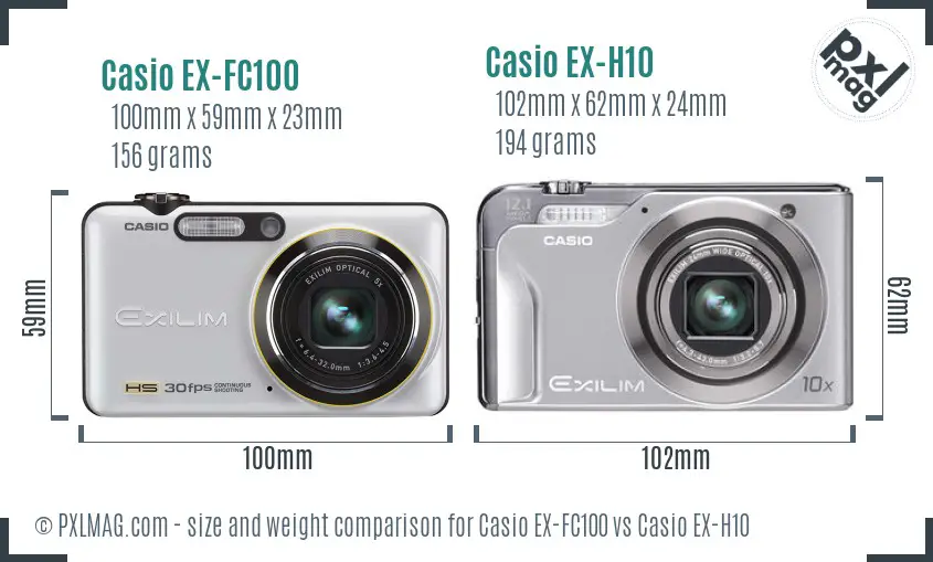 Casio EX-FC100 vs Casio EX-H10 size comparison