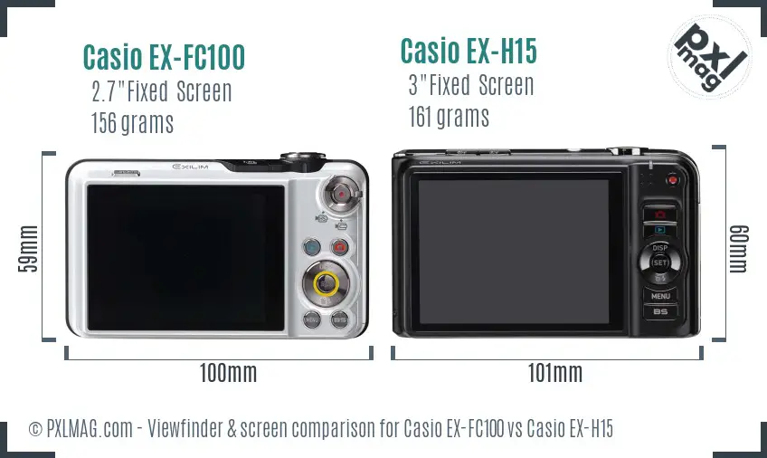 Casio EX-FC100 vs Casio EX-H15 Screen and Viewfinder comparison