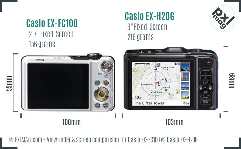 Casio EX-FC100 vs Casio EX-H20G Screen and Viewfinder comparison