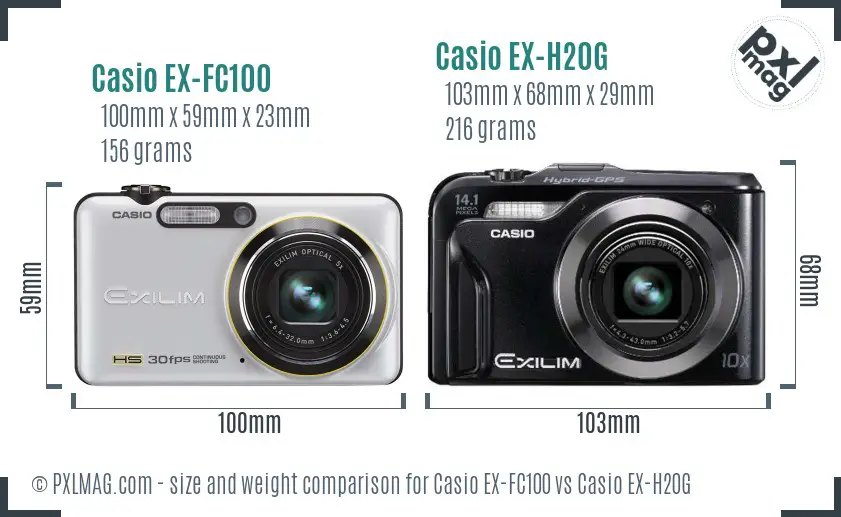 Casio EX-FC100 vs Casio EX-H20G size comparison