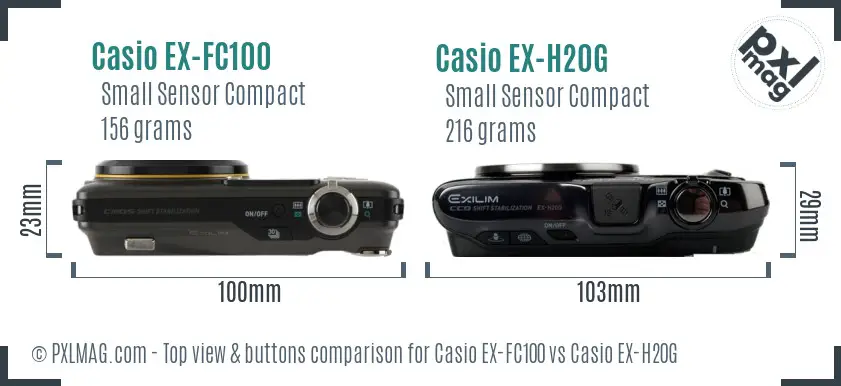 Casio EX-FC100 vs Casio EX-H20G top view buttons comparison
