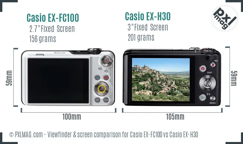Casio EX-FC100 vs Casio EX-H30 Screen and Viewfinder comparison