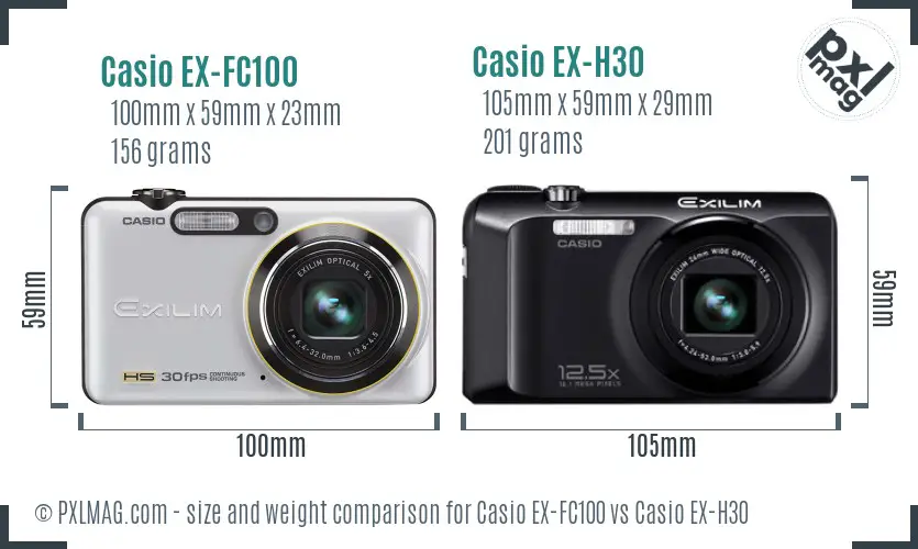 Casio EX-FC100 vs Casio EX-H30 size comparison