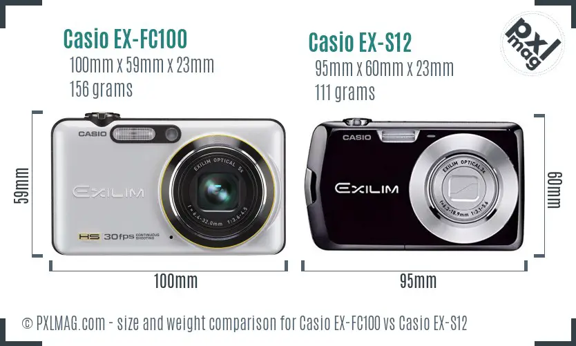 Casio EX-FC100 vs Casio EX-S12 size comparison