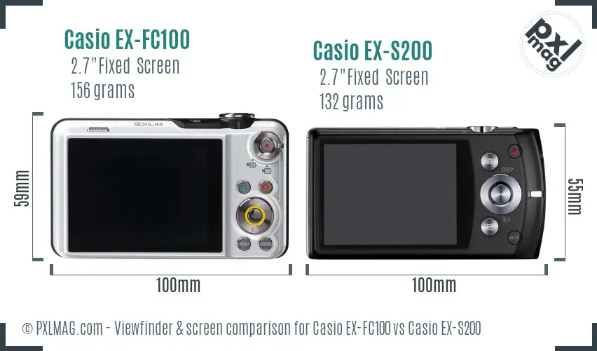 Casio EX-FC100 vs Casio EX-S200 Screen and Viewfinder comparison