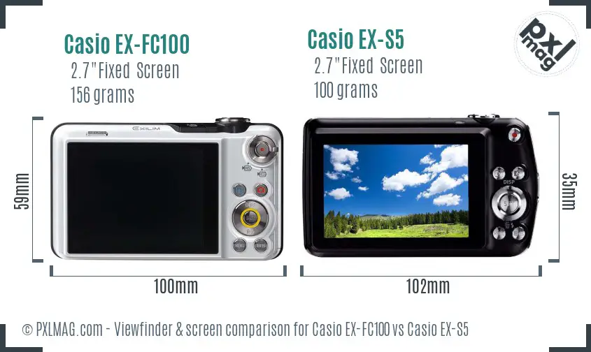 Casio EX-FC100 vs Casio EX-S5 Screen and Viewfinder comparison