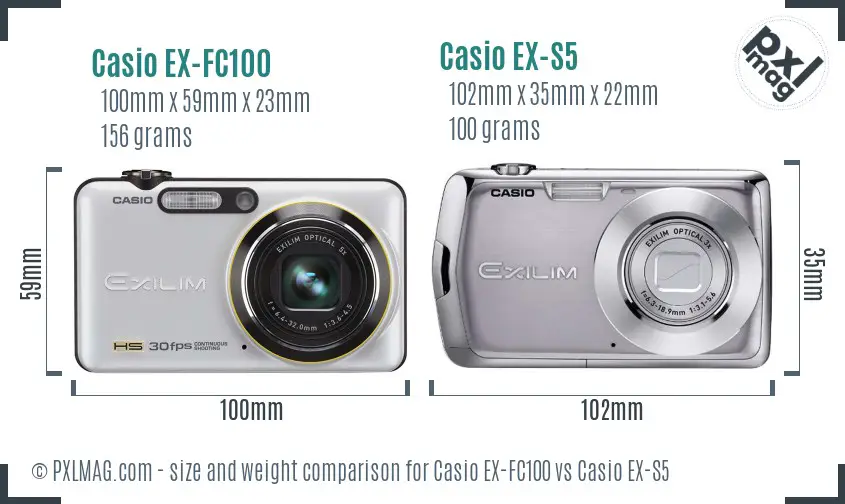 Casio EX-FC100 vs Casio EX-S5 size comparison