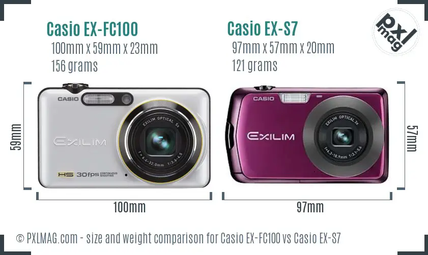Casio EX-FC100 vs Casio EX-S7 size comparison