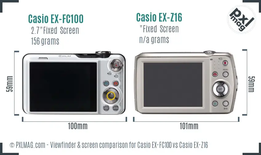 Casio EX-FC100 vs Casio EX-Z16 Screen and Viewfinder comparison