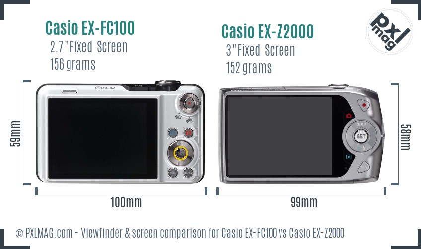 Casio EX-FC100 vs Casio EX-Z2000 Screen and Viewfinder comparison