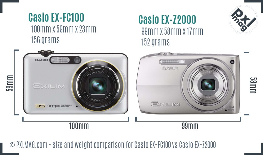 Casio EX-FC100 vs Casio EX-Z2000 size comparison