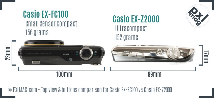 Casio EX-FC100 vs Casio EX-Z2000 top view buttons comparison