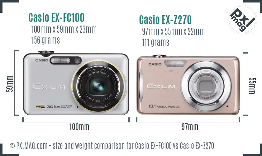 Casio EX-FC100 vs Casio EX-Z270 size comparison