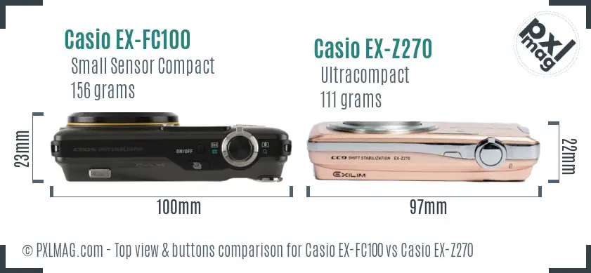 Casio EX-FC100 vs Casio EX-Z270 top view buttons comparison