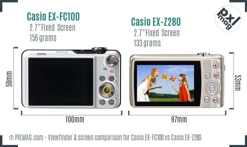 Casio EX-FC100 vs Casio EX-Z280 Screen and Viewfinder comparison