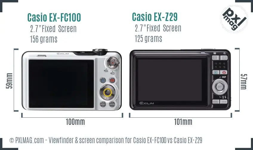 Casio EX-FC100 vs Casio EX-Z29 Screen and Viewfinder comparison