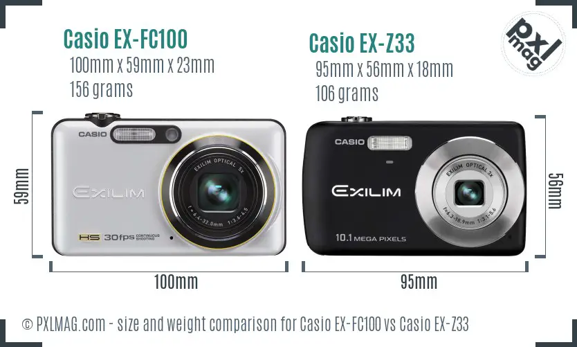 Casio EX-FC100 vs Casio EX-Z33 size comparison