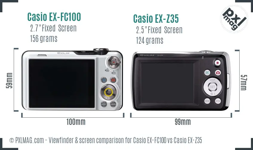 Casio EX-FC100 vs Casio EX-Z35 Screen and Viewfinder comparison
