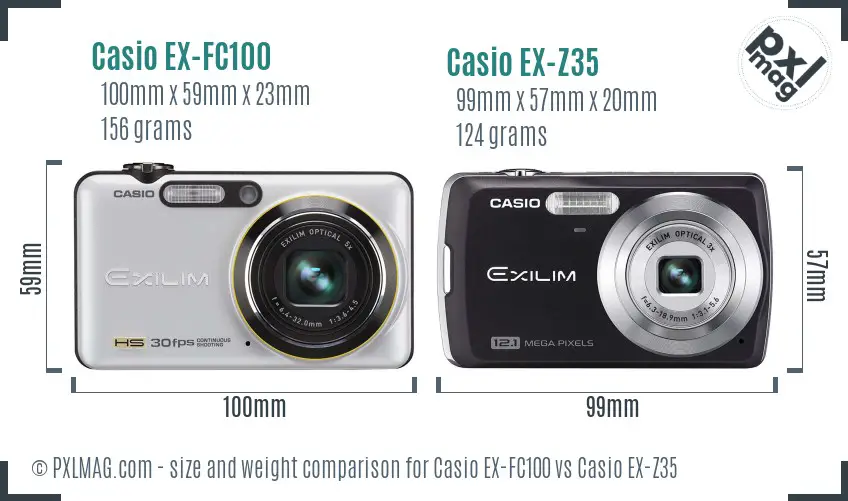 Casio EX-FC100 vs Casio EX-Z35 size comparison