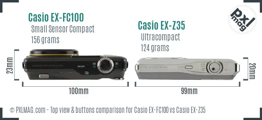 Casio EX-FC100 vs Casio EX-Z35 top view buttons comparison