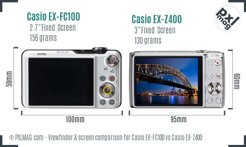 Casio EX-FC100 vs Casio EX-Z400 Screen and Viewfinder comparison