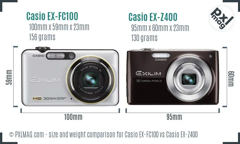 Casio EX-FC100 vs Casio EX-Z400 size comparison