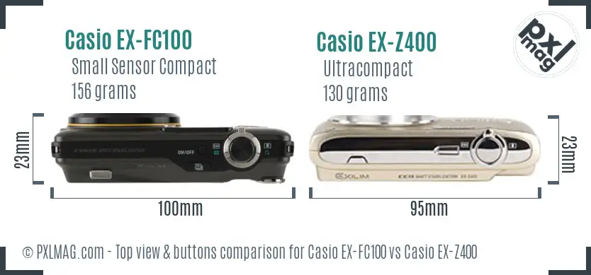 Casio EX-FC100 vs Casio EX-Z400 top view buttons comparison