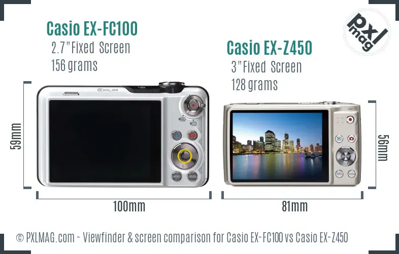 Casio EX-FC100 vs Casio EX-Z450 Screen and Viewfinder comparison