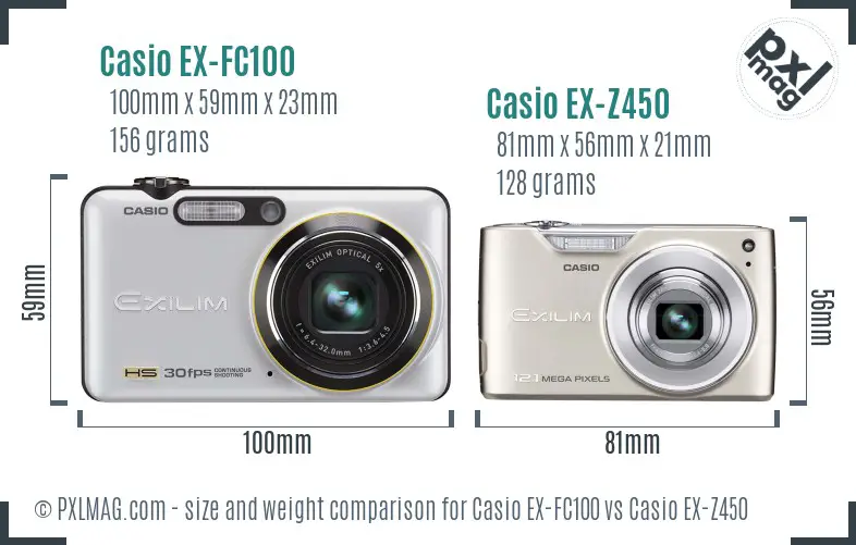 Casio EX-FC100 vs Casio EX-Z450 size comparison