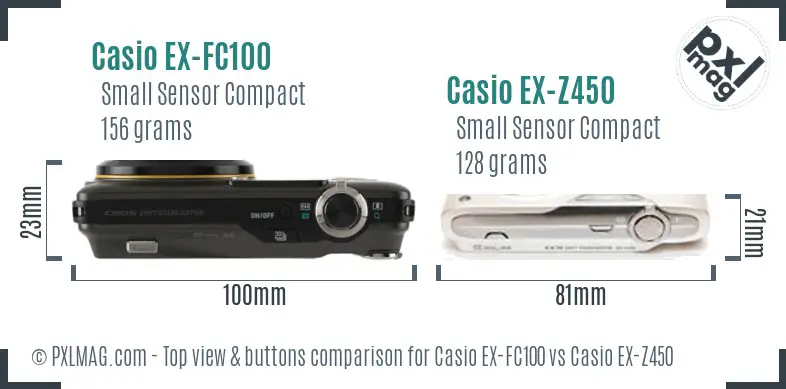 Casio EX-FC100 vs Casio EX-Z450 top view buttons comparison