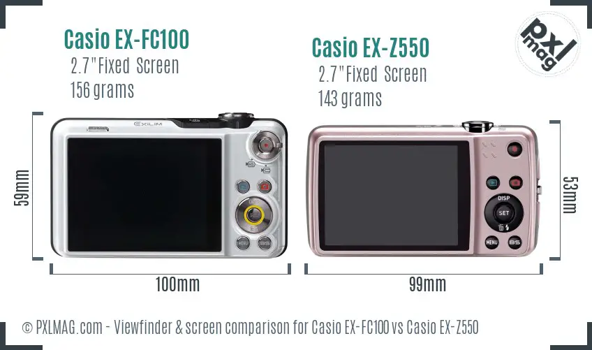 Casio EX-FC100 vs Casio EX-Z550 Screen and Viewfinder comparison