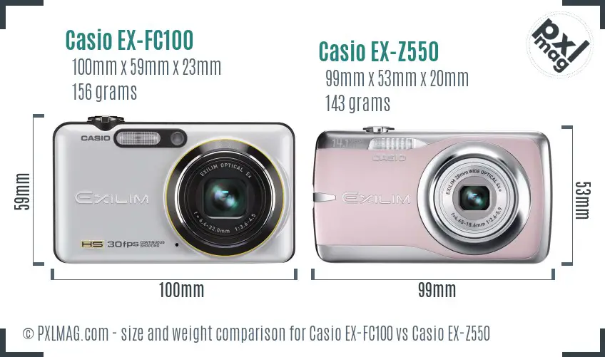 Casio EX-FC100 vs Casio EX-Z550 size comparison