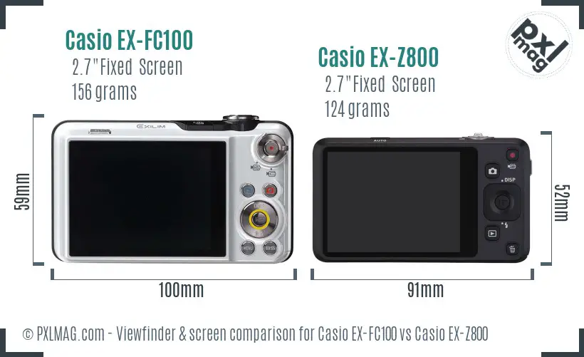 Casio EX-FC100 vs Casio EX-Z800 Screen and Viewfinder comparison