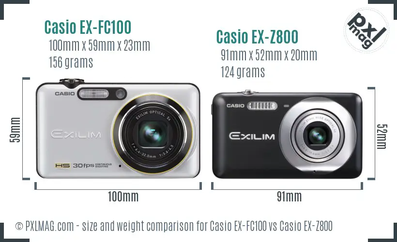 Casio EX-FC100 vs Casio EX-Z800 size comparison