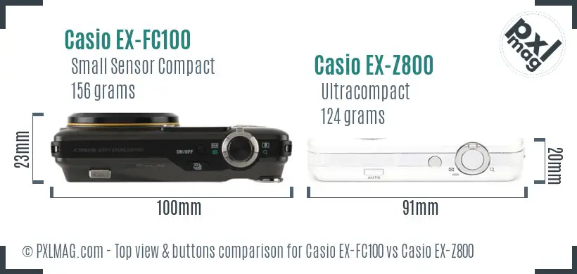 Casio EX-FC100 vs Casio EX-Z800 top view buttons comparison