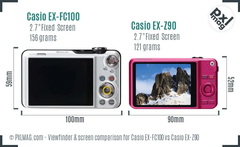 Casio EX-FC100 vs Casio EX-Z90 Screen and Viewfinder comparison