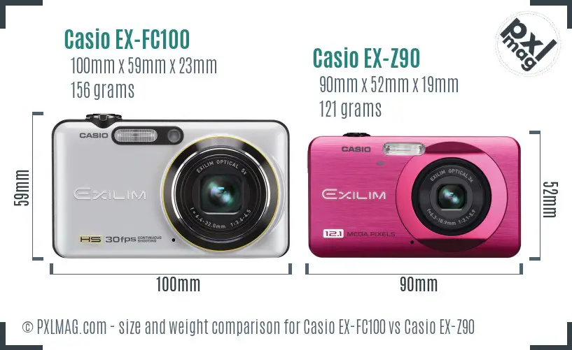 Casio EX-FC100 vs Casio EX-Z90 size comparison