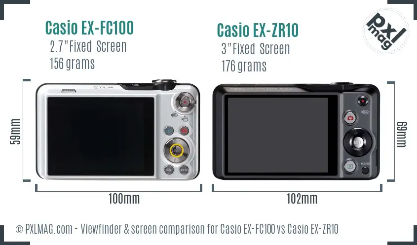 Casio EX-FC100 vs Casio EX-ZR10 Screen and Viewfinder comparison