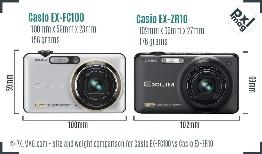 Casio EX-FC100 vs Casio EX-ZR10 size comparison