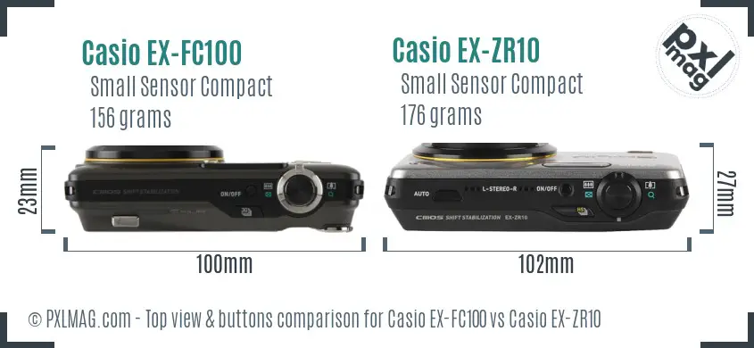 Casio EX-FC100 vs Casio EX-ZR10 top view buttons comparison