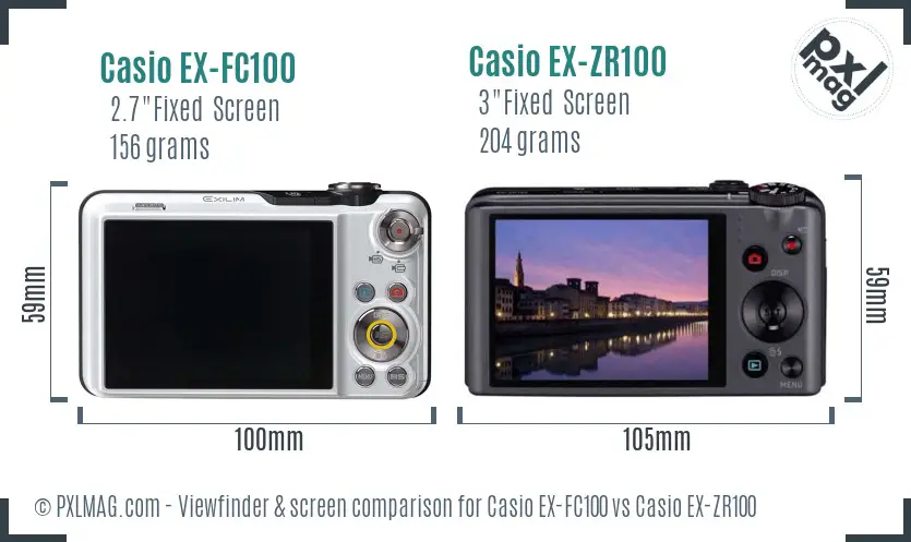Casio EX-FC100 vs Casio EX-ZR100 Screen and Viewfinder comparison